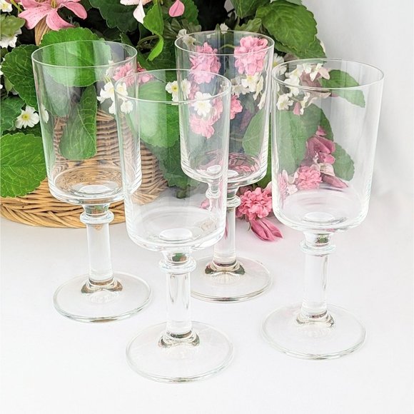 Set of 4 Tall Modernist Water Goblets Minimalist Clear Stemmed Drinking Glasses - Picture 4 of 8